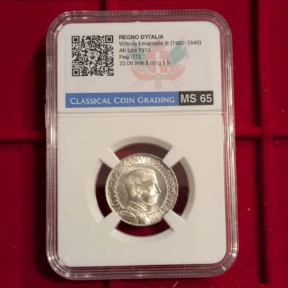 1 Lira Quadriga Veloce 1913 MS65 *Certificata in Slab* - immagine 3
