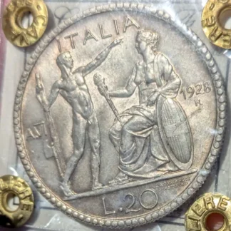 20 Lire Littore 1928 *NON COMUNE* qFDC -Periziato-
