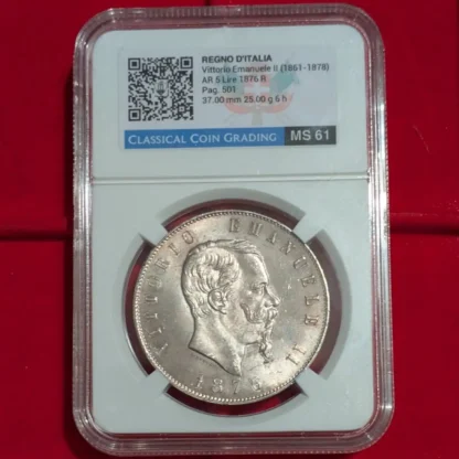 5 Lire 1876 MS61 *Certificata* CCG - immagine 3