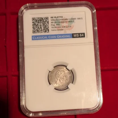50 Centesimi Re Eletto 1860 F - ms64 ( FDC ) - Certificato CCG - immagine 3