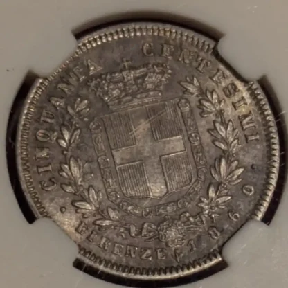 50 Centesimi Re Eletto 1860 F - ms64 ( FDC ) - Certificato CCG - immagine 2