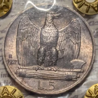 5 Lire Aquilotto 1927 FDC *Periziato* -Bella Patina-