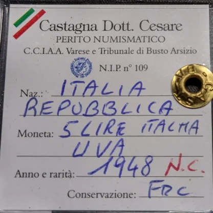 5 Lire Uva 1948 FDC *Periziato* - immagine 3