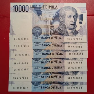 Serie 7 Banconote Consecutive 10.000 Lire Alessandro Volta