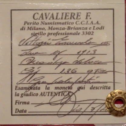 1 Lira Quadriga Veloce 1913 qFDC *Periziata* - immagine 3