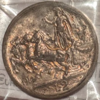 2 Lire Quadriga Briosa 1914 SPL/FDC