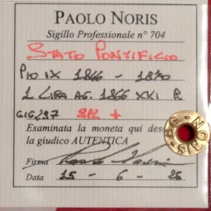 1 Lira 1866 Pio IX SPL+ *Periziato* - immagine 3