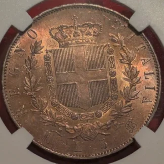 5 Lire 1871 m MS 63 -Patina Eccezionale- *Certificata in Slab*