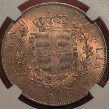 5 Lire 1871 m MS 63 -Patina Eccezionale- *Certificata in Slab*