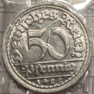 50 Pfennig 1922 g -Germania- FDC