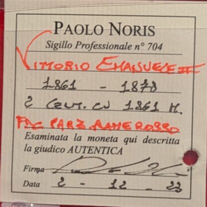 2 Centesimi 1861 m FDC Rame Rosso *ex Perizia* - immagine 3