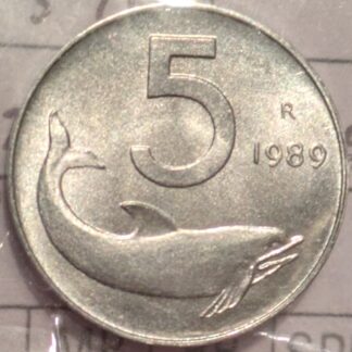 5 Lire Delfino 1989 Timone Rovesciato FDC