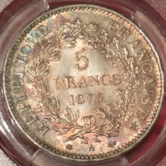 5 Franchi 1873 A Repubblica Francese FDC (MS 63) *Certificata in Slab PCGS*