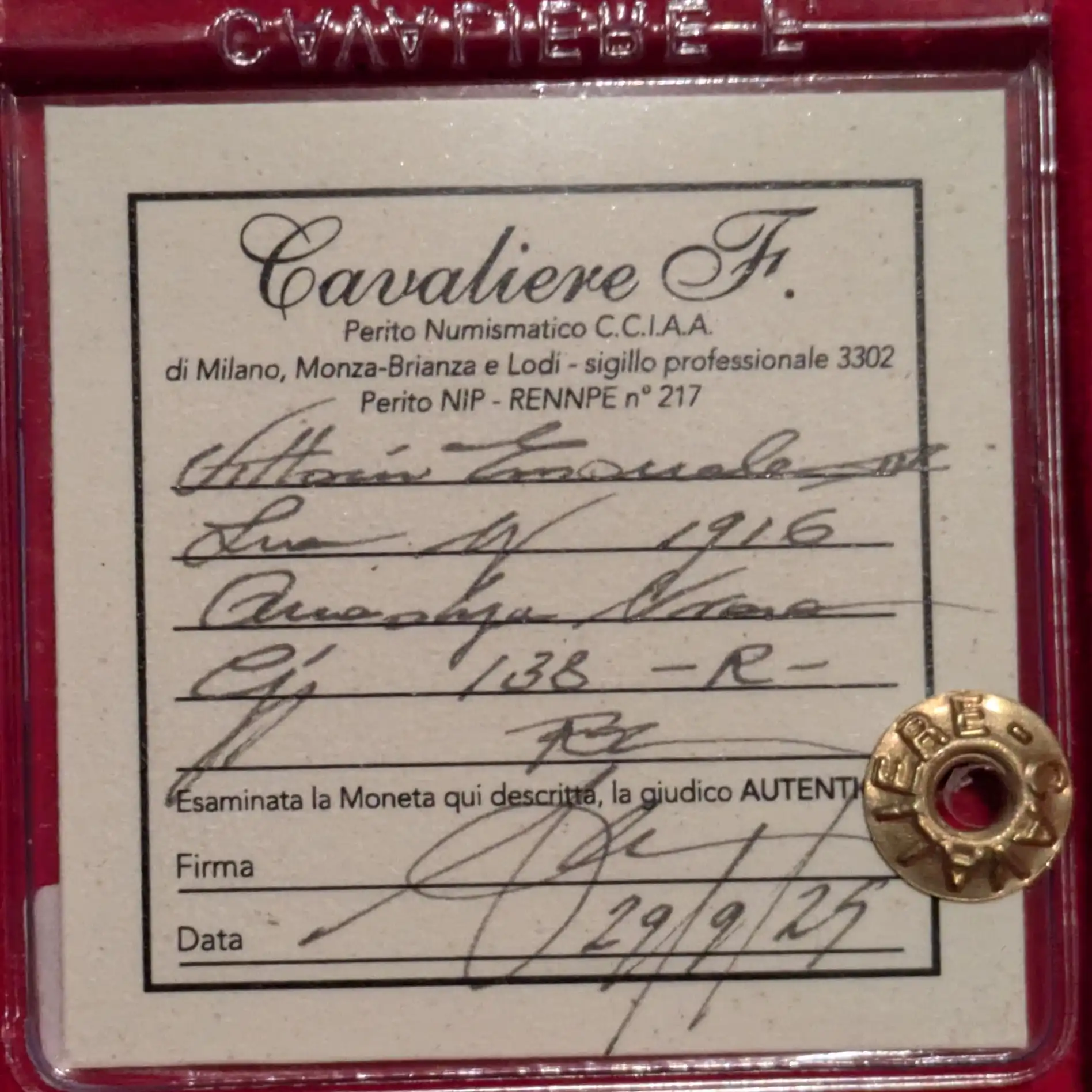 1 Lira Quadriga Briosa 1916 FDC -RARA- Periziata - immagine 3