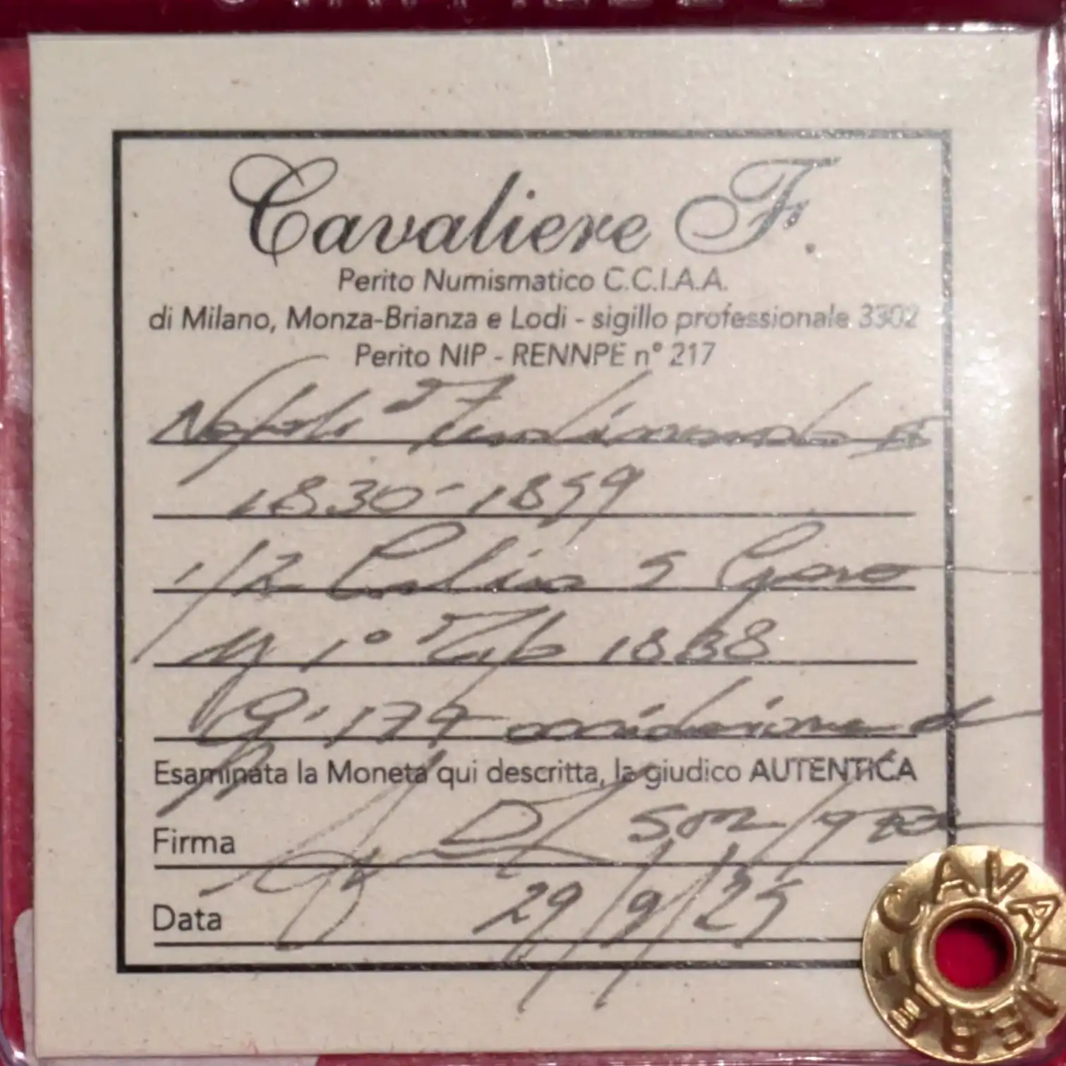 1/2 Carlino 1838 Ferdinando II Regno delle due Sicilie SPL/qFDC *Periziata* - immagine 3