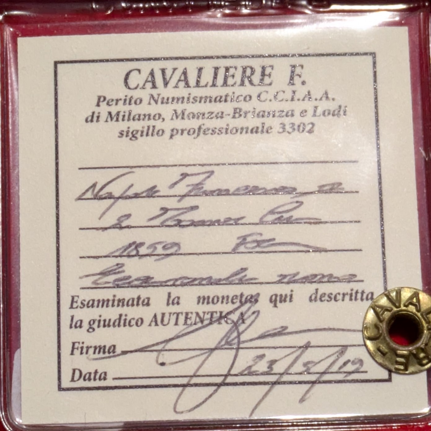 2 Tornesi 1859 Francesco II FDC Rame Rosso Eccezionale - Periziati - immagine 3