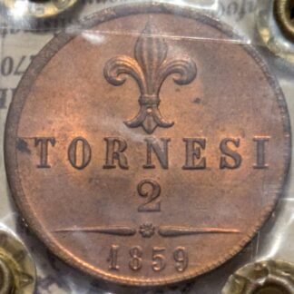 2 Tornesi 1859 Francesco II FDC Rame Rosso Eccezionale - Periziati