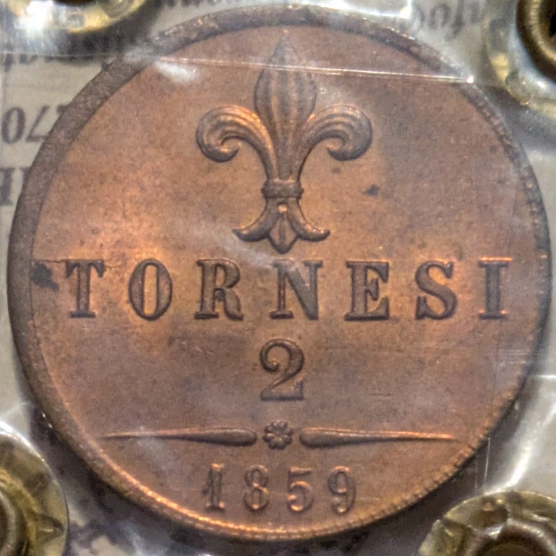 2 Tornesi 1859 Francesco II FDC Rame Rosso Eccezionale - Periziati