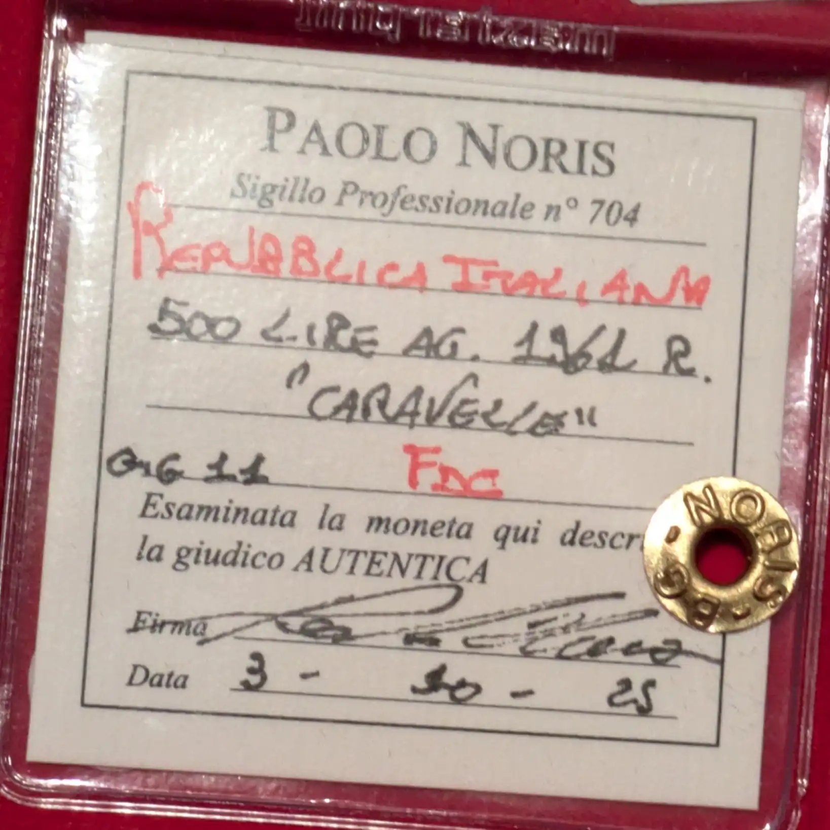 500 Lire Caravelle 1961 FDC *Periziata* - immagine 3