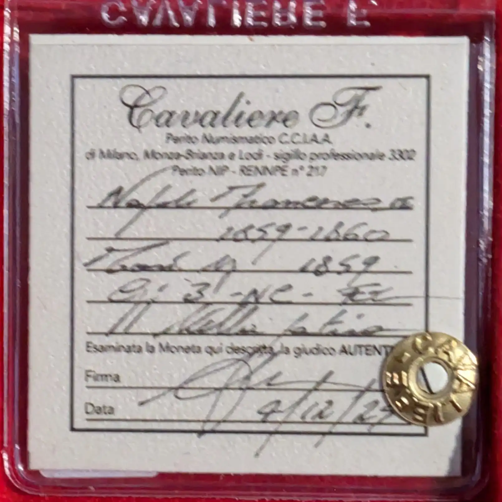 20 Grana 1859 Napoli Francesco II NON COMUNE - FDC - *Periziata* Bella Patina - immagine 3