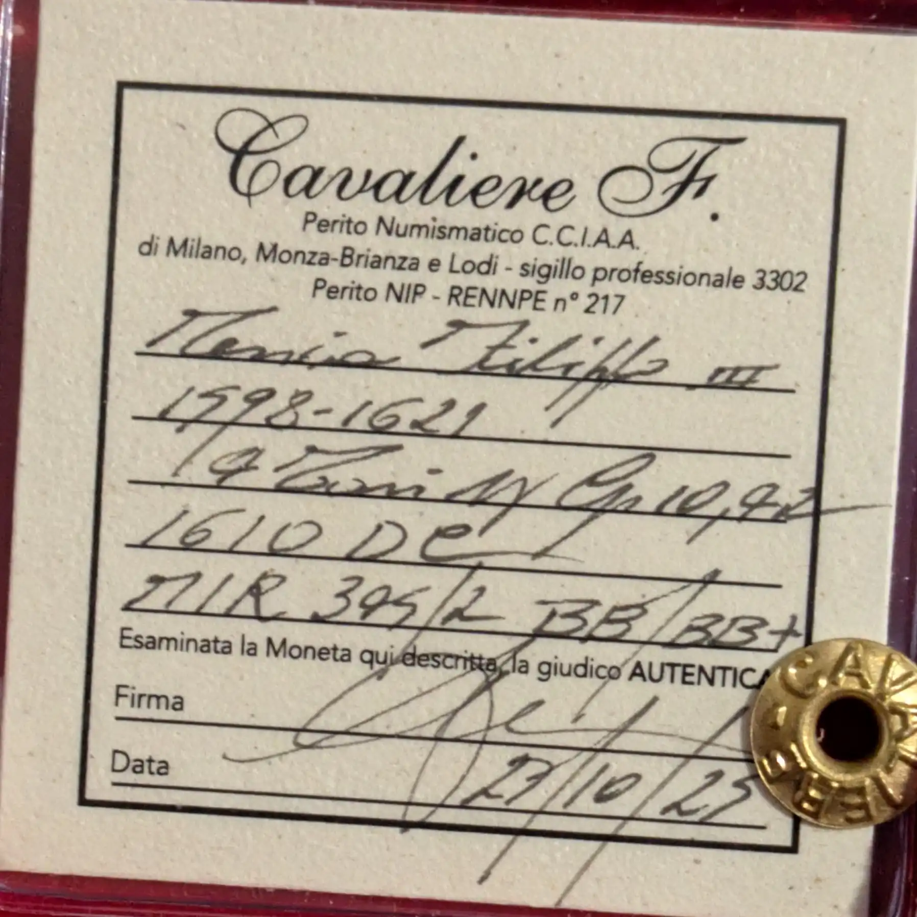 4 Tar&igrave; 1610 Messina Filippo III BB/BB+ *Periziato* - immagine 3