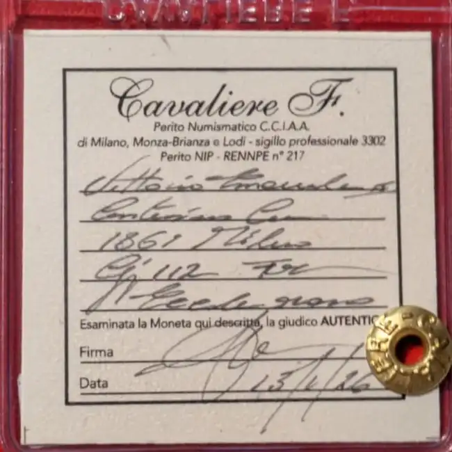 1 Centesimo 1861 FDC *Rame Rosso* Periziato - immagine 3