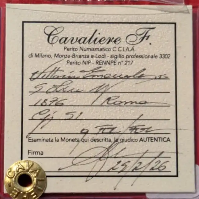 5 Lire 1876 R qFDC/FDC * Periziato* - immagine 3