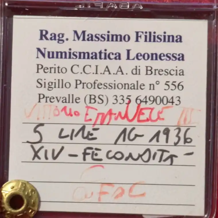 5 Lire 1936 Fecondità FDC * Periziata* - immagine 3