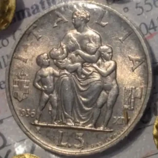 5 Lire 1936 Fecondità FDC * Periziata*