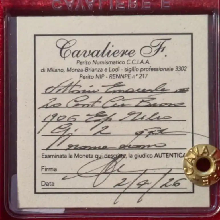 Buono 20 Centesimi 1906 Esposizione Milano qFDC *RAME ROSSO* Periziato - immagine 3